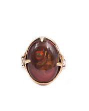 15.28ct Fire Agate 12K yellow gold ring 7.6 grams 