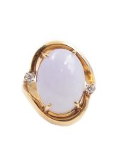 Burmese Jade cabachon mauve with pink tone 14K yg ring 