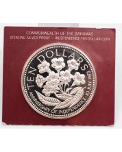 1975 Bahamas $10 silver coin Yellow Elder national flower Choice Proof no-box