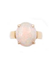 8.26ct Opal 14k yg ring lively pink/orange with green 