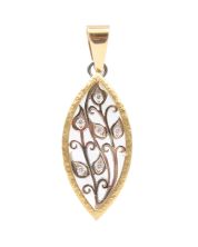 18k yg Naivette shapd pendant wg stylized diamond  blossoms 