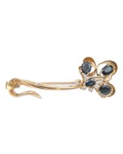 1.66ct Sapphire 14k yg brooch 4-deep blue sapphires 6-diamonds  