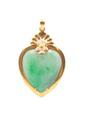 Burmese Jade 14k yg Heart pendant 