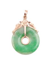 Burmese Jade Pi disc pendant 14k gold 