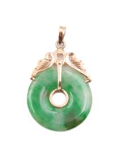 Burmese Jade Pi disc pendant 14k gold 