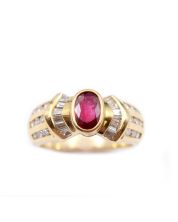 Ruby and Diamonds 14K yg ring 