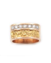 Placer Gold and 0.28cts tcw Diamonds on 10K yg Vintage Ring