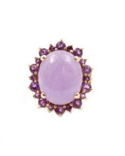 Jadeite deep lavender lively purple cabochon 14K yg Ring