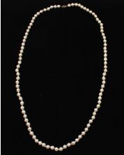 Akoya cultured 94-Pearl necklace 7-7.5mm Baroque cream pink rose 33 inches