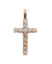 10K yellow gold Cross Pendant 12x Cubic Zirconia stones 