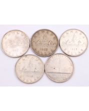 Canadas First Five silver dollars 1935 1936 1937 1838 1939 5-coins VF or better