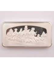 Christmas Carolers 65.8 gram sterling silver ingot Franklin Mint 1973 Choice UNC