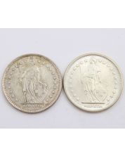 1963 and 1965 Switzerland 2 Franc silver coins AU-UNC