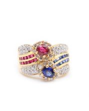 14K yg ring 0.75ct Rubies 0.70ct Sapphires 0.48ct Diamonds 