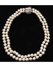 Akoya double strand cultured Pearls 7.5-8mm 18K wg diamonds