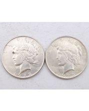 1923 and 1923d Peace silver dollars EF+