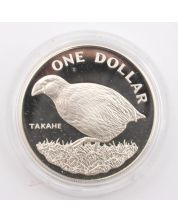 1983 New Zealand $1 silver coin Takahe Bird original case P53a Choice Proof