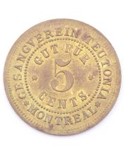 5 cents token Gesangverein Teutonia Montreal Breton 589 Choice AU/UNC