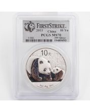 2011 China Silver Panda 10 Yuan PCGS MS70 - First Strike 1 oz Pure Silver .999