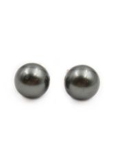 12.5mm Tahitian black pearl earrings green/rose overtones 14k posts 