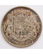 1947 curved-7 Canada 50 cents Choice EF/AU