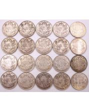 20x Canada 1947 50 cents 10xstraight-7 and 10xcurved-7 20-coins FINE or better