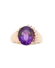 14 Karat Birks Yellow Gold Ladies Amethyst and Diamond Ring 