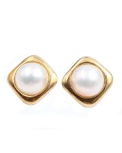 14K Yellow Gold Mabe cultured pearl earrings French post/Omega hinge