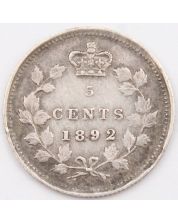 1892 Canada 5 cents silver coin EF