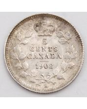 1902 SH Canada 5 cents silver coin EF+