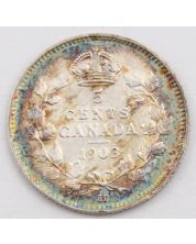 1903 small H Canada 5 cents silver coin EF+