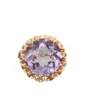 18K yg synthetic Amethyst Ring 7.27 grams beautiful eye appeal Size-7.5