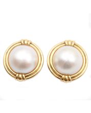 25.6mm Mabe cultured Pearl earrings 18k yg Omega/French post backs 