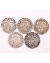 5X Great Britain silver Shillings 1894 1895 1896 1899 1900 circulated