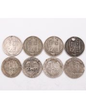 8X Great Britain silver Shillings 1887 2X1890 92 96 99 1900 1901 holes damaged