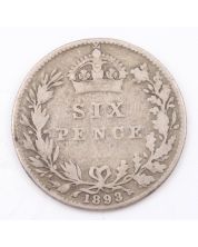 1893 Great Britain 6 pence silver coin nice VG