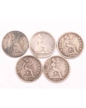 5X Great Britain 4 pence silver coins 1836 1839 1846 1848 1849 circulated