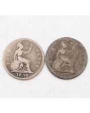 2X Great Britain 4 pence silver coins 1836 1846 circulated