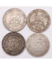 4X Great Britain silver Shillings 1915 1916 1917 1920 4-coins a/VF to VF