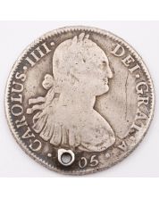 1805 Mo TH Mexico 8 Reales silver coin 26.38 grams damaged hole