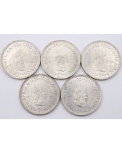 5x 1952 South Africa 5 Shillings Capetown large silver coins 5-coins Choice UNC