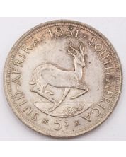 1951 South Africa 5 Shillings Springbok large silver coin nice EF