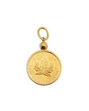 1991 Canada 1/10 oz Gold Maple Leaf with 14K Yellow Gold Bezel Pendant 