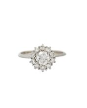 18K White Gold Halo 0.75ct Diamond Ring Size 4.25