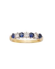 18K Yellow and White Gold Diamond and Blue Sapphire Band Size 7.75