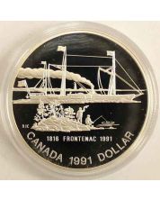 1991 Canada The Steamer Frontenac Proof Silver Dollar