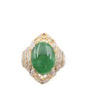 Jade and Diamonds 18K yellow gold ring Size-6 with appraisal $7200.