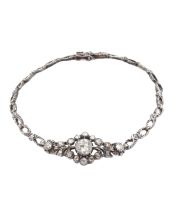 c1850 silver and 14K yg Diamond Bracelet 7.25 inches 