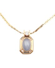 14K yg Pendant 16 inch chain Star Sapphire and Diamonds 