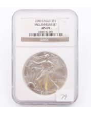 2000 Millennium Set MS69 American Silver Eagle NGC Brown Label